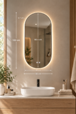 Miroir mural ovale 50x100 cm pour salle de bain avec lumière LED et anti-buée- ASTRO – Image 6
