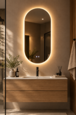 Miroir mural ovale 50x100 cm pour salle de bain avec lumière LED et anti-buée- ASTRO – Image 2