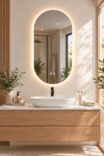 Miroir mural ovale 50x100 cm pour salle de bain avec lumière LED et anti-buée- ASTRO – Image 3