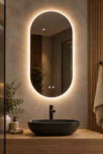 Miroir mural ovale 50x100 cm pour salle de bain avec lumière LED et anti-buée- ASTRO