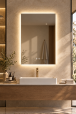 Miroir mural rectangulaire 55x90 cm pour salle de bain avec lumière LED et anti-buée- Riben