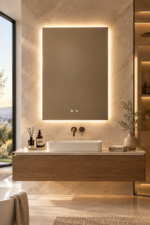 Miroir mural rectangulaire 55x90 cm pour salle de bain avec lumière LED et anti-buée- Riben