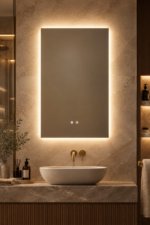 Miroir mural rectangulaire 55x90 cm pour salle de bain avec lumière LED et anti-buée- Riben