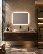 Miroir mural rectangulaire 80x70 cm pour salle de bain avec lumière LED et anti-buée Riben – Image 3