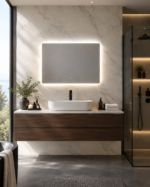 Miroir mural rectangulaire 80x70 cm pour salle de bain avec lumière LED et anti-buée Riben – Image 4