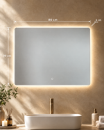 Miroir mural rectangulaire 80x70 cm pour salle de bain avec lumière LED et anti-buée Riben – Image 6