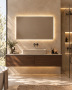 Miroir mural rectangulaire 100 cm pour salle de bain avec lumière LED et anti-buée- Riben