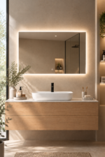 Miroir mural rectangulaire 100 cm pour salle de bain avec lumière LED et anti-buée- Riben – Image 3