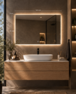 Miroir mural rectangulaire 100 cm pour salle de bain avec lumière LED et anti-buée- Riben – Image 7