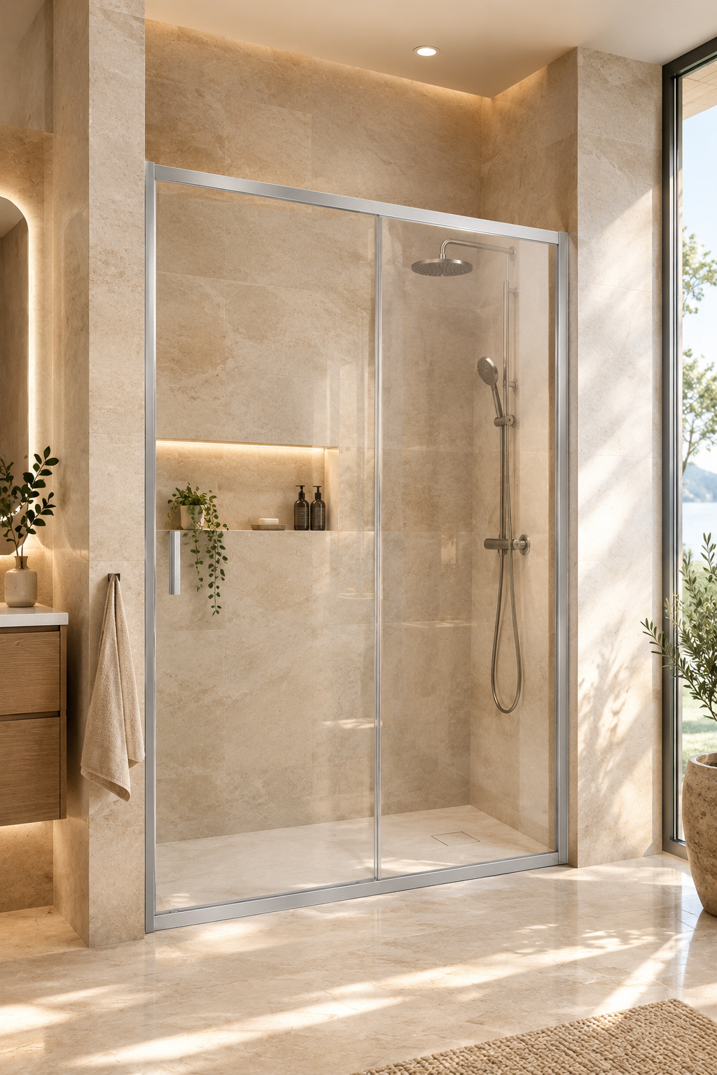 Paroi de douche Donna avec profil aluminium gris brossé