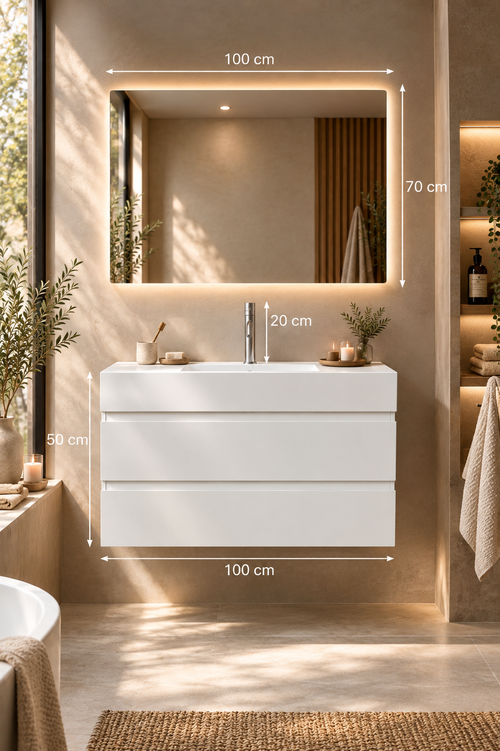 Dimensions meuble salle de bain Ona 100 cm blanc