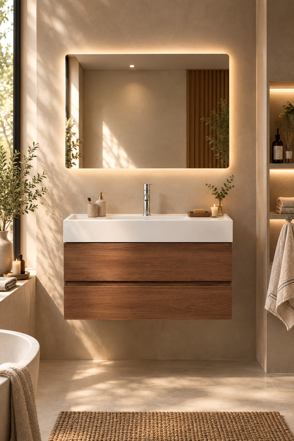 Meuble salle de bain Ona 100 cm finition bois foncé
