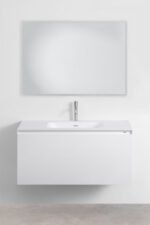 Ensemble Meuble Salle de Bain Suspendu 100 cm avec Miroir LED & Robinet Gris Brossé – Maelen
