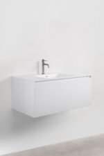 Ensemble Meuble Salle de Bain Suspendu 100 cm avec Miroir LED & Robinet Gris Brossé – Maelen