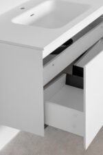 Ensemble Meuble Salle de Bain Suspendu 100 cm avec Miroir LED & Robinet Gris Brossé – Maelen