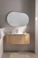 Meuble de salle de bain Karsona 120 cm suspendu finition bois naturel