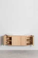 Meuble de salle de bain Karsona 120 cm suspendu finition bois naturel