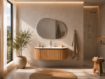Meuble de salle de bain Karsona 120 cm suspendu finition bois naturel