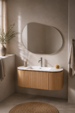 Meuble de salle de bain Karsona 120 cm suspendu finition bois naturel