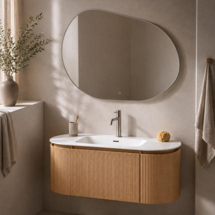 Meuble de salle de bain Karsona 120 cm suspendu finition bois naturel