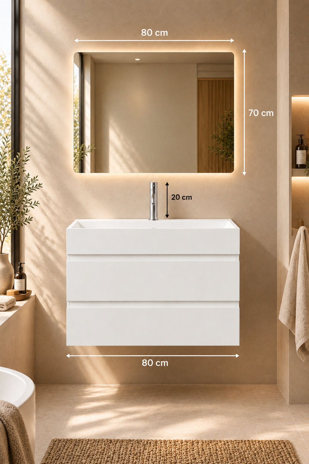 Dimensions meuble salle de bain suspendu 80 cm