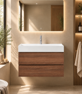 ensemble meuble salle de bain ones 80 cm bois foncé miroir , lavabo, robinet
