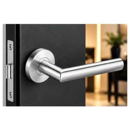 Poignée Wigo inox installée sur une porte anthracite, illustration
